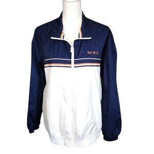 Vintage Nike Windbreaker Jacket Full Zip White with Blue Orange Womens L (12-14)